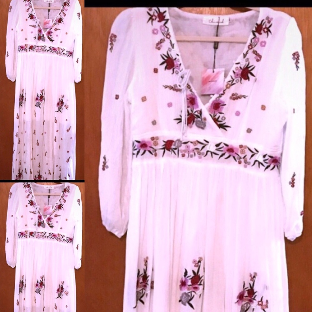 White Boho embroidered dress NWT